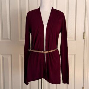 The Limited Women's Belted Cardigan w/ Elbow Patches | Maroon | Small